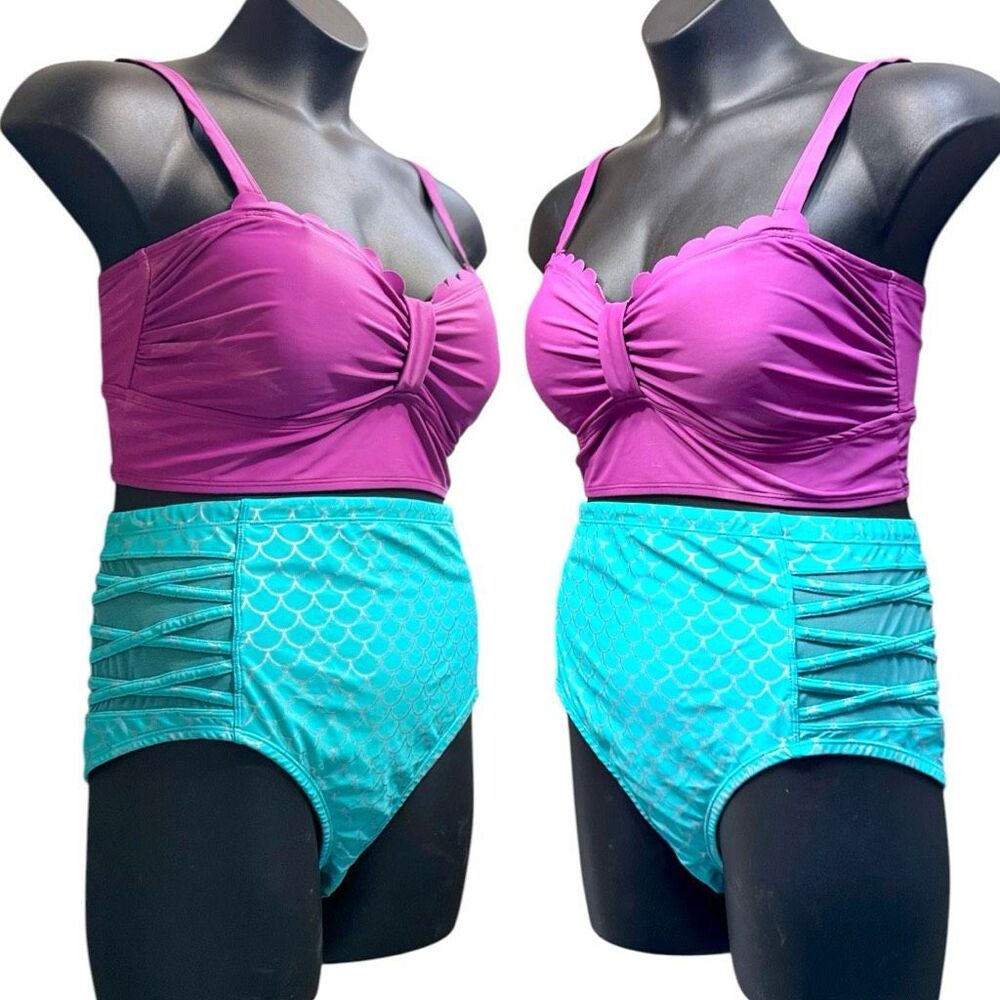 Torrid Disney The Little Mermaid Ariel Purple Wireless Bikini Top & Swim Bottom - Picture 6 of 14